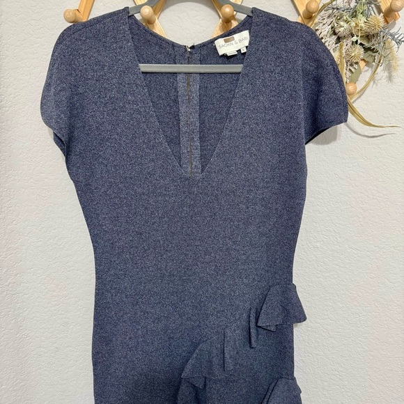 Sachin + Babi Rayon Heather Grey Knit Cascading Ruffles Feminine Dress Sz L - Picture 5 of 9
